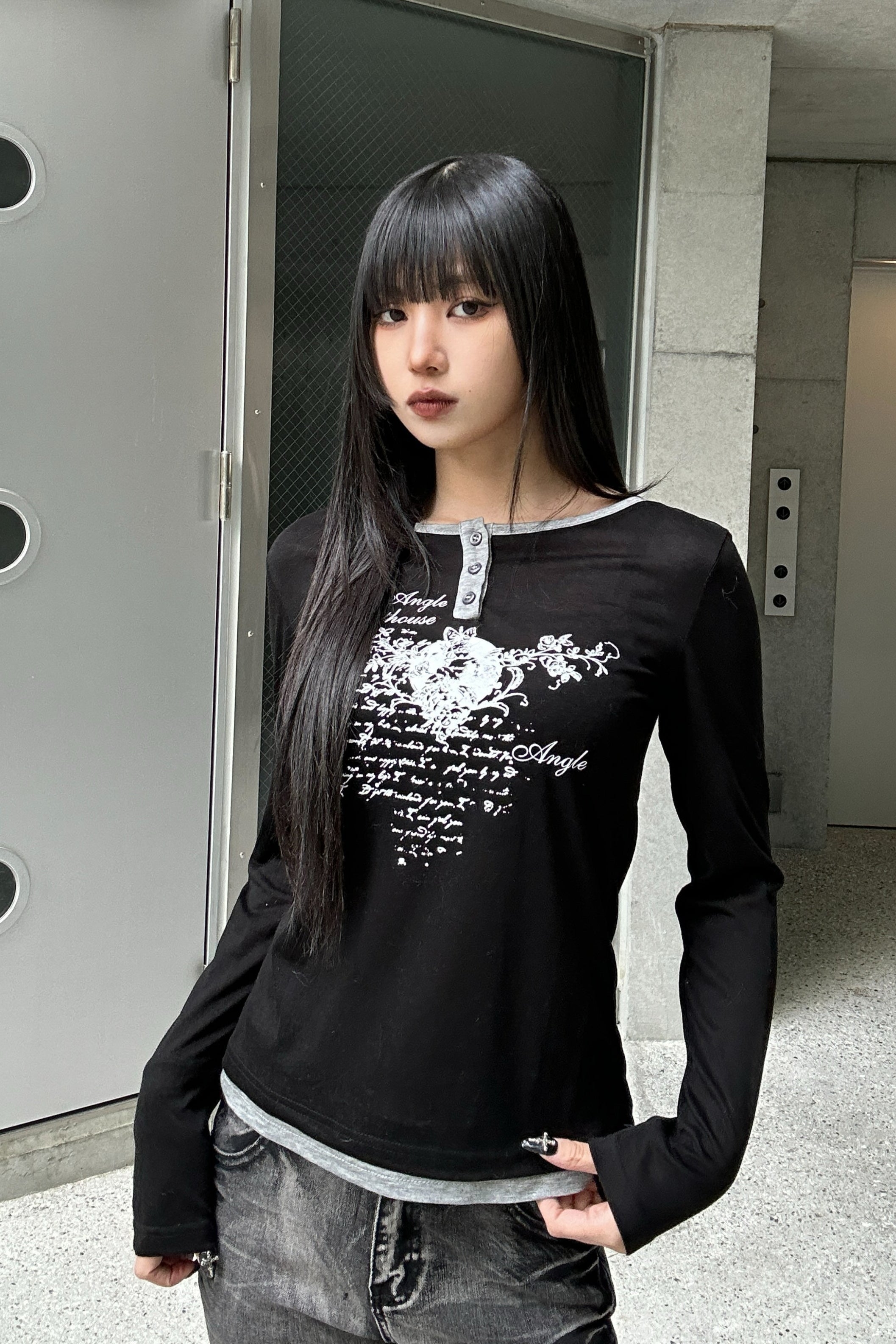 heart print long t-shirt ZC20778