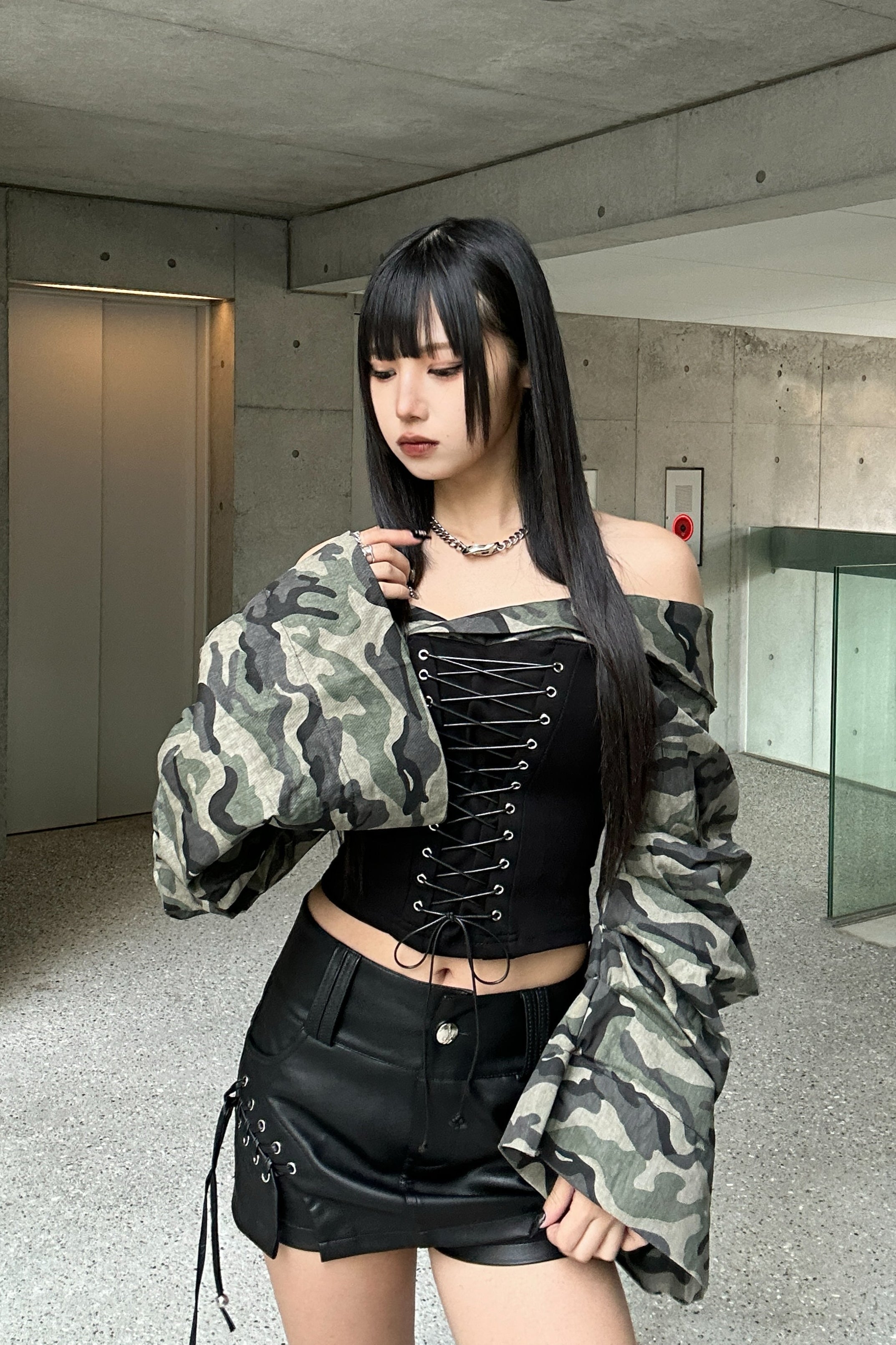 lace up military off shoulder  ZC20789