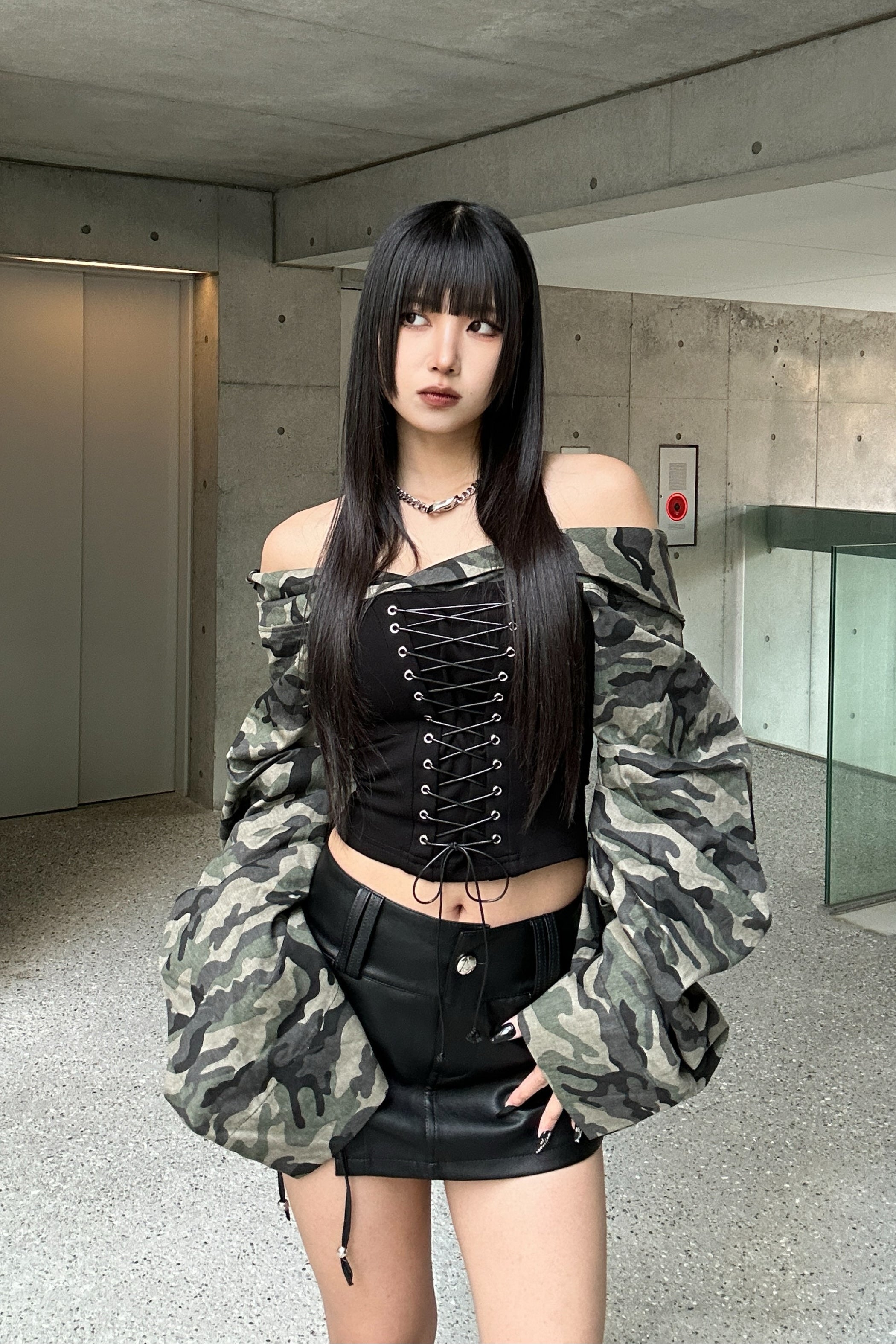 lace up military off shoulder  ZC20789