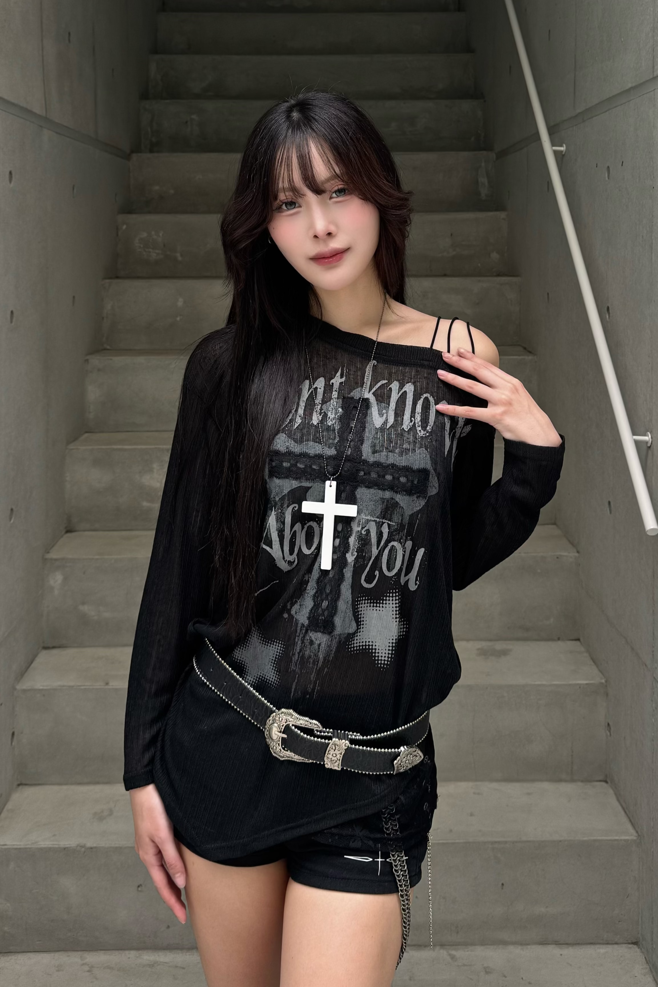 lace cross motif knit ZC20973