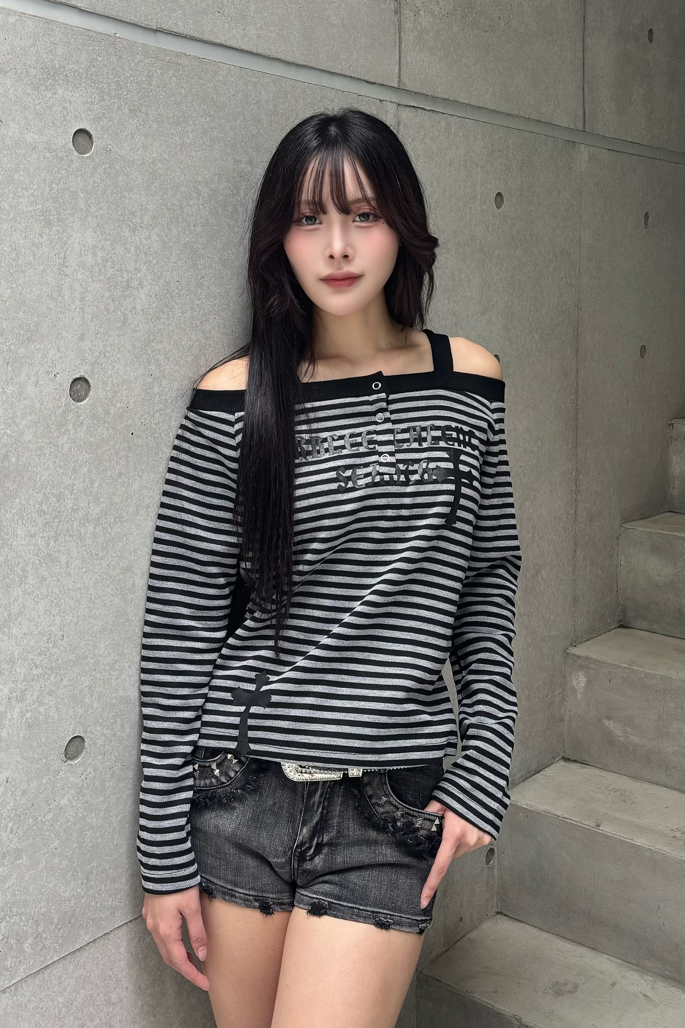 offshoulder boarder long sleeve ZC20951