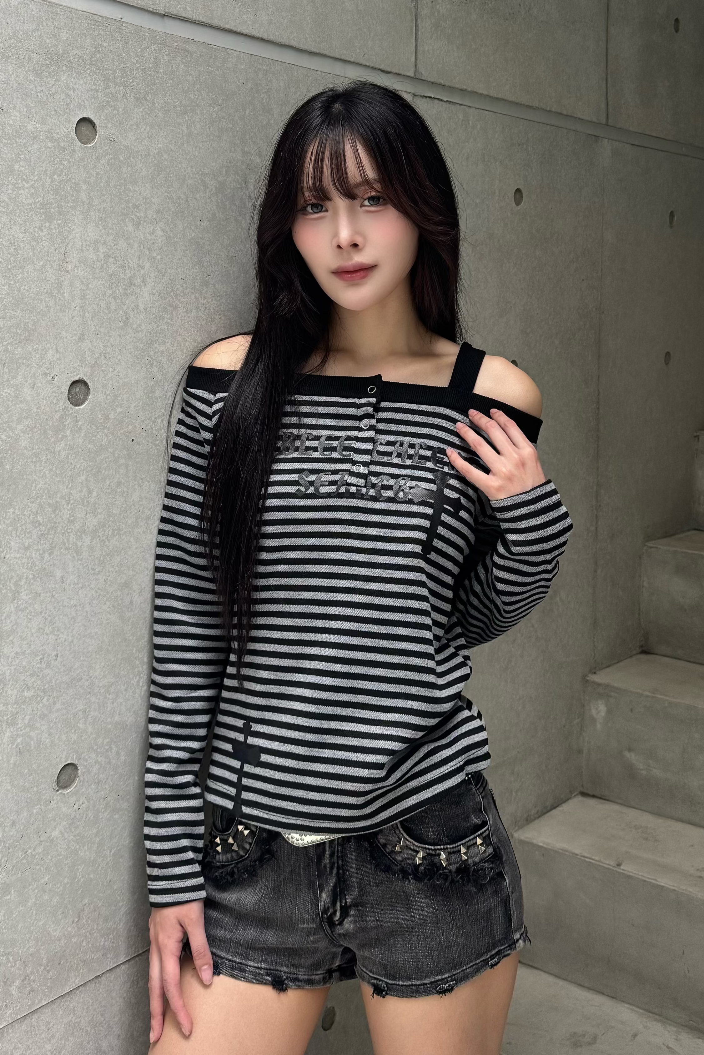 offshoulder boarder long sleeve ZC20951