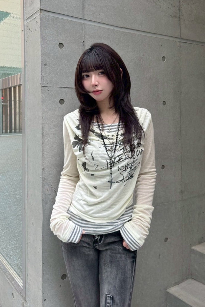 border pattern layered tops ZC20817