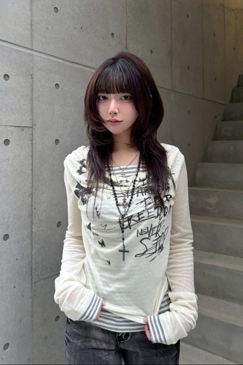 border pattern layered tops ZC20817