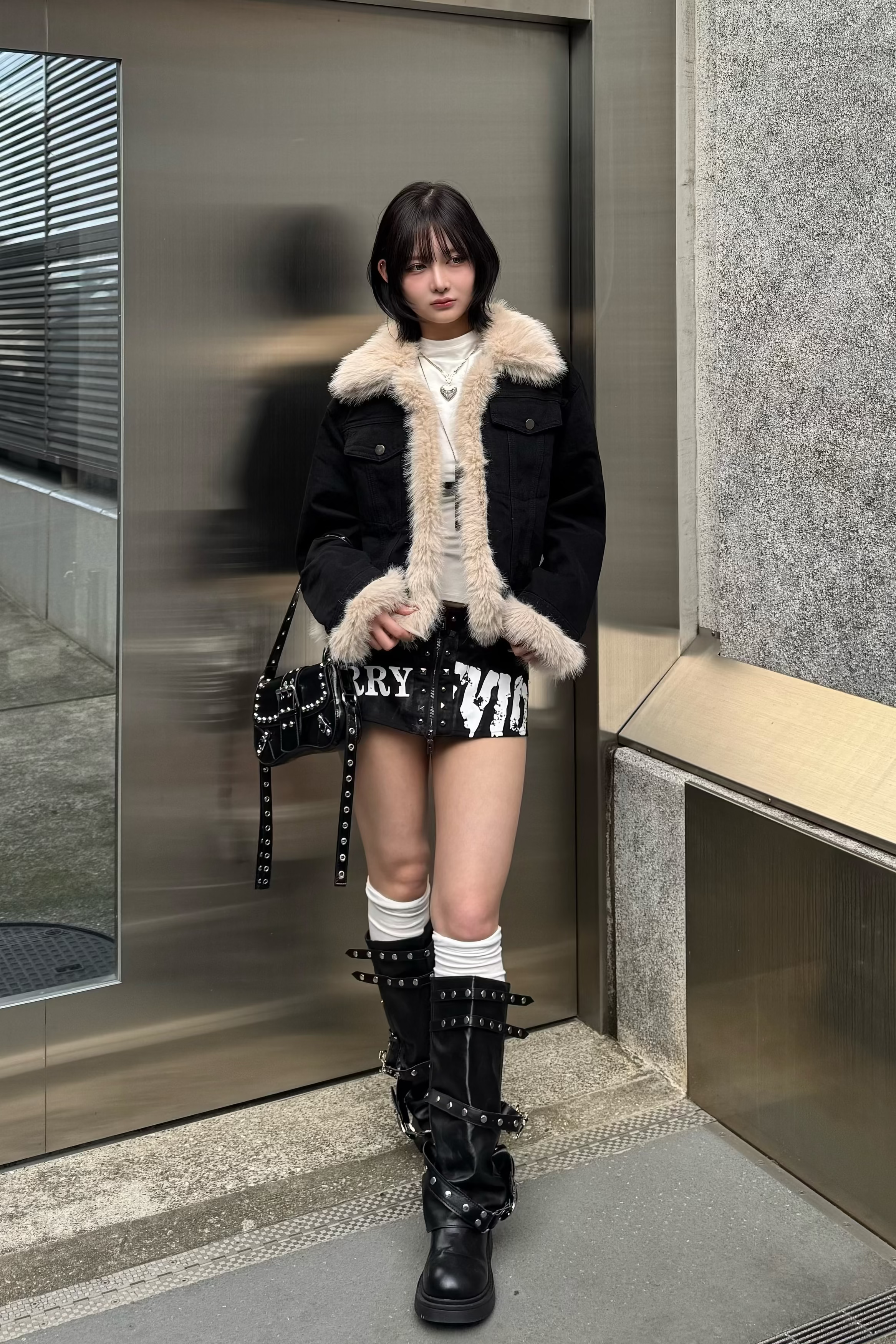 framed fur denim jacket ZC30095