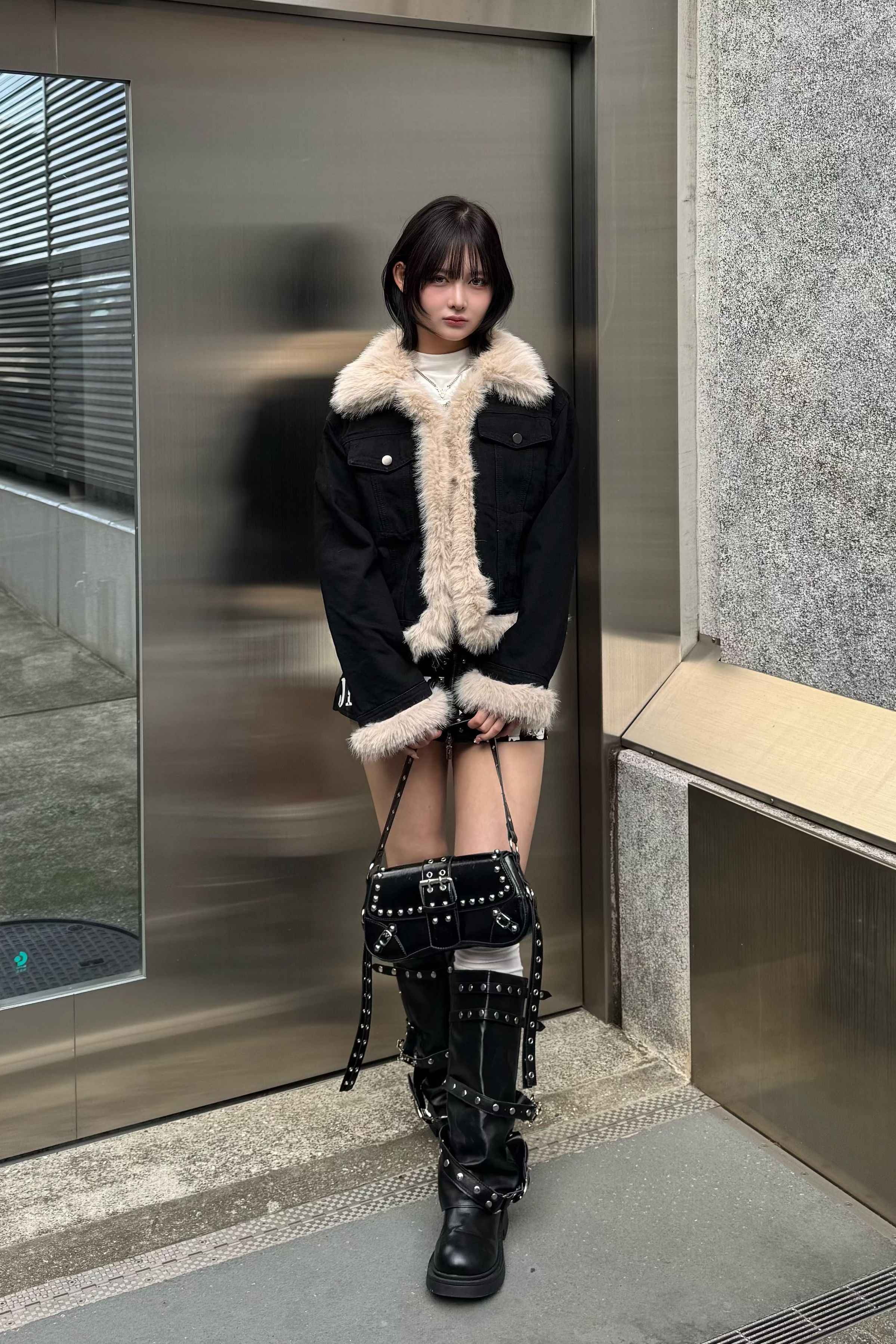 framed fur denim jacket ZC30095