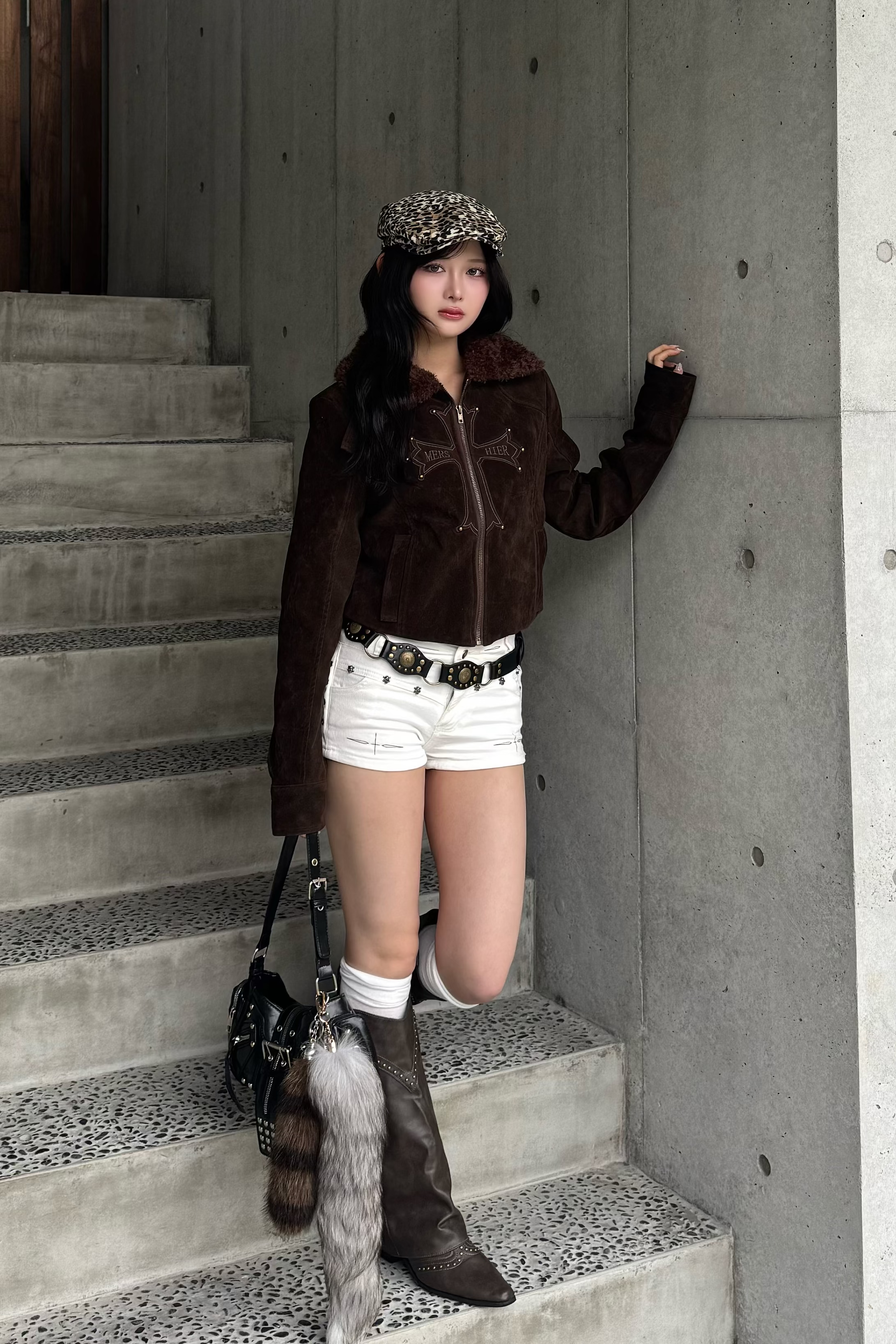 cross design suede jacket ZC30096