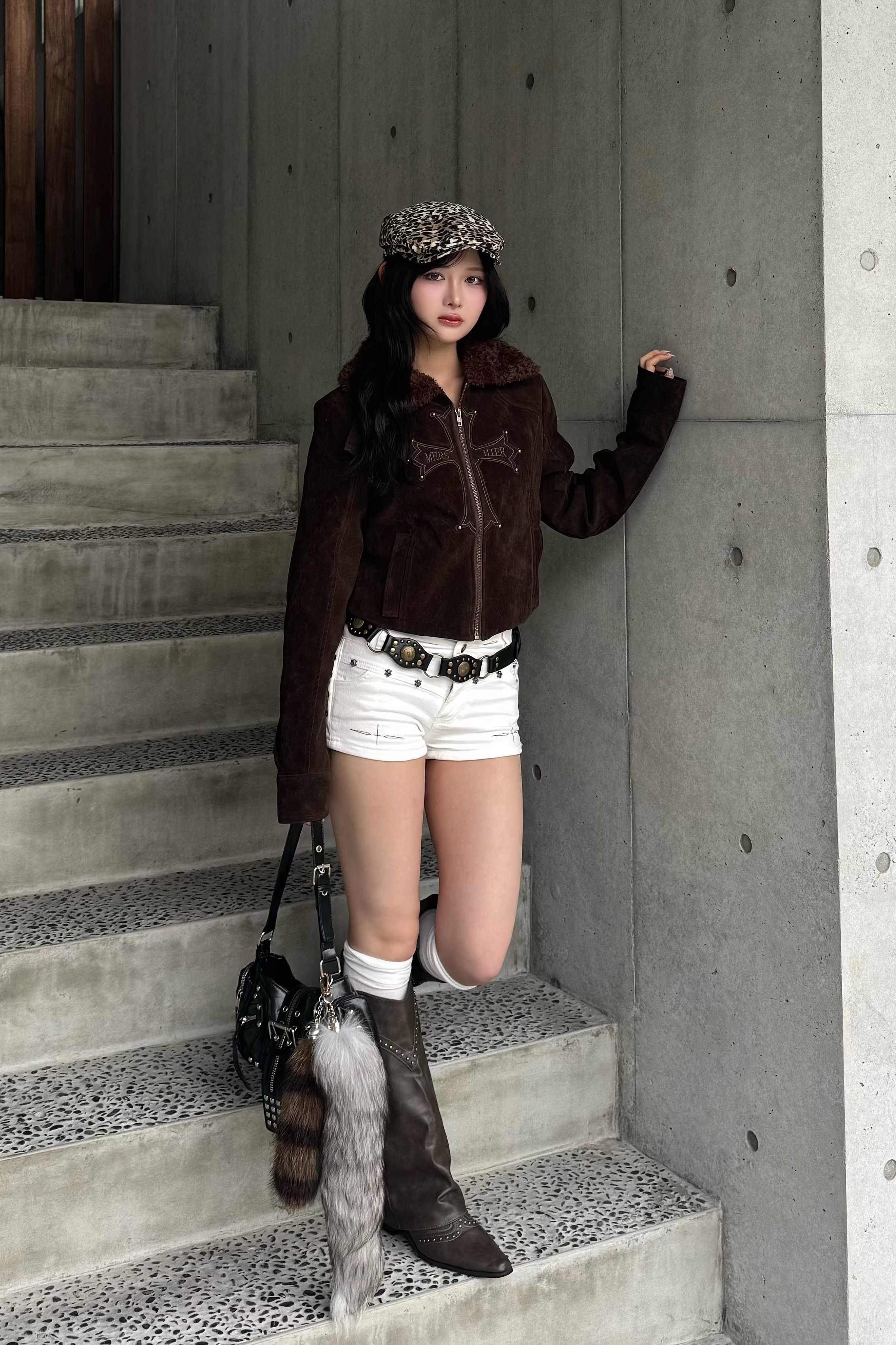 cross design suede jacket ZC30096