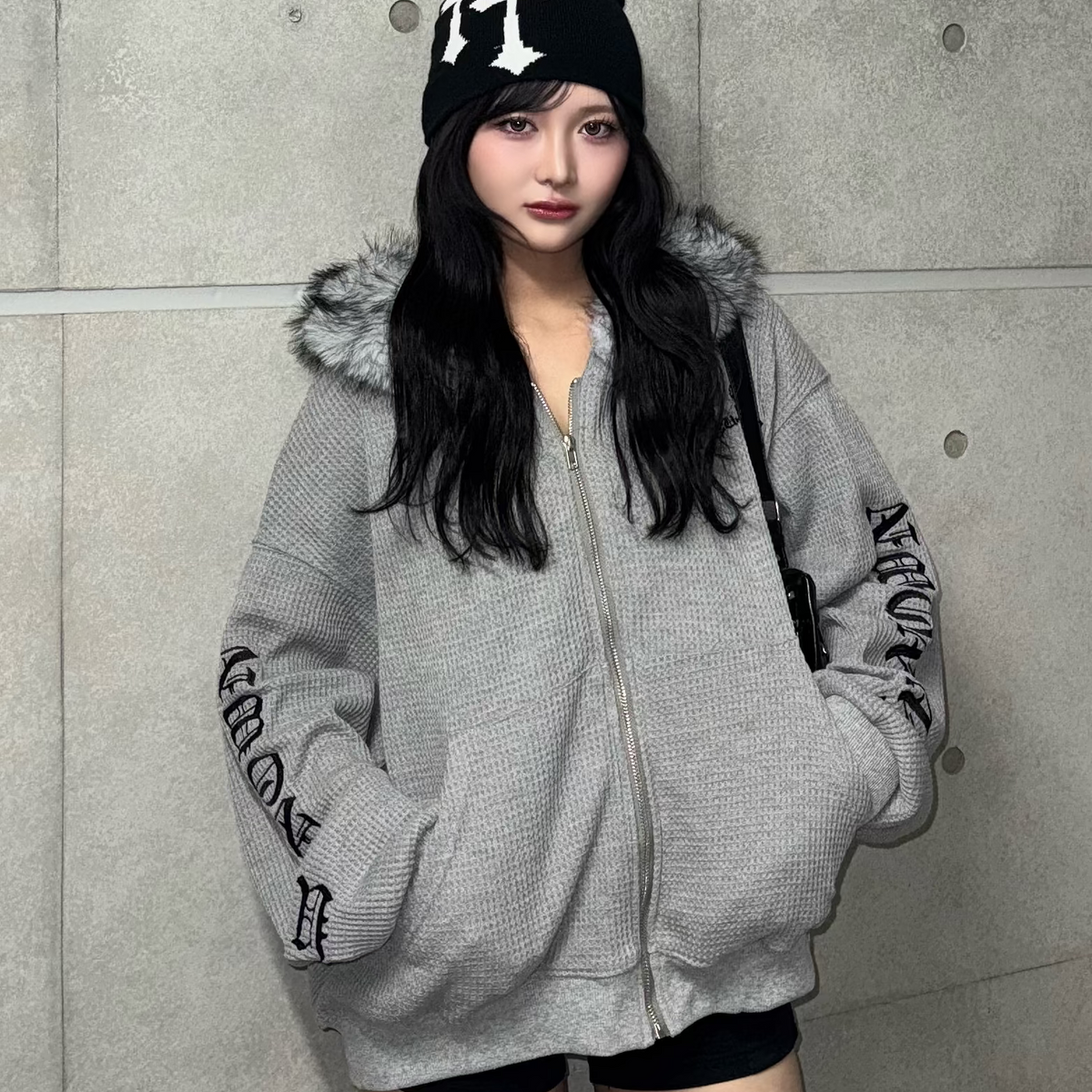 Ash fur waffle hoodie ZC30081