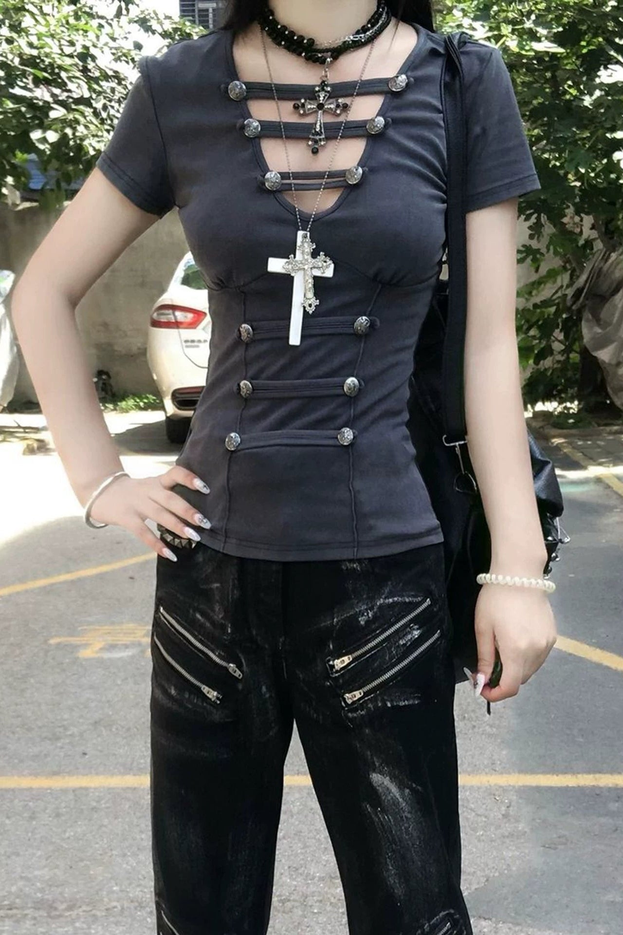 wide neck napoleon tight top ZC21369