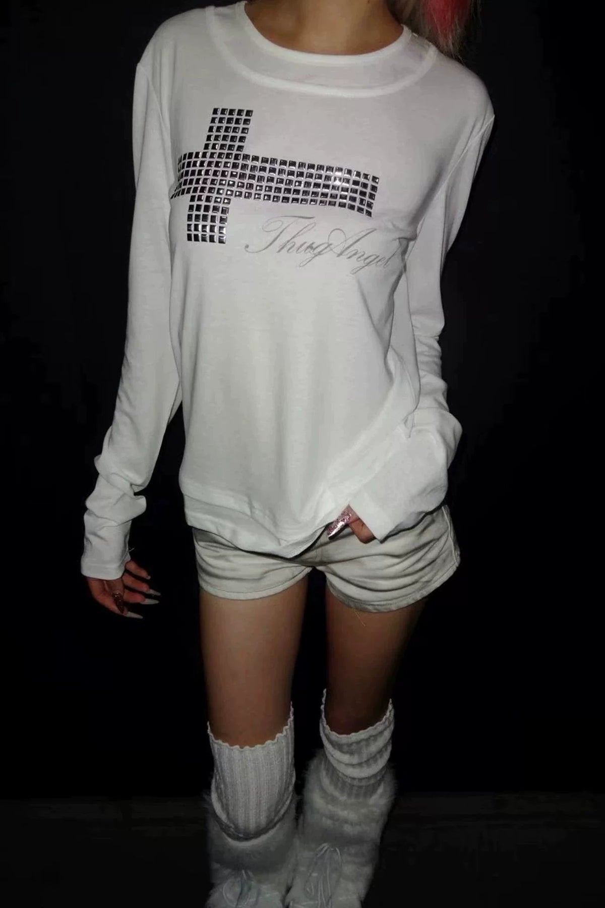 ラインストーンクロスロングTシャツ ZC20045