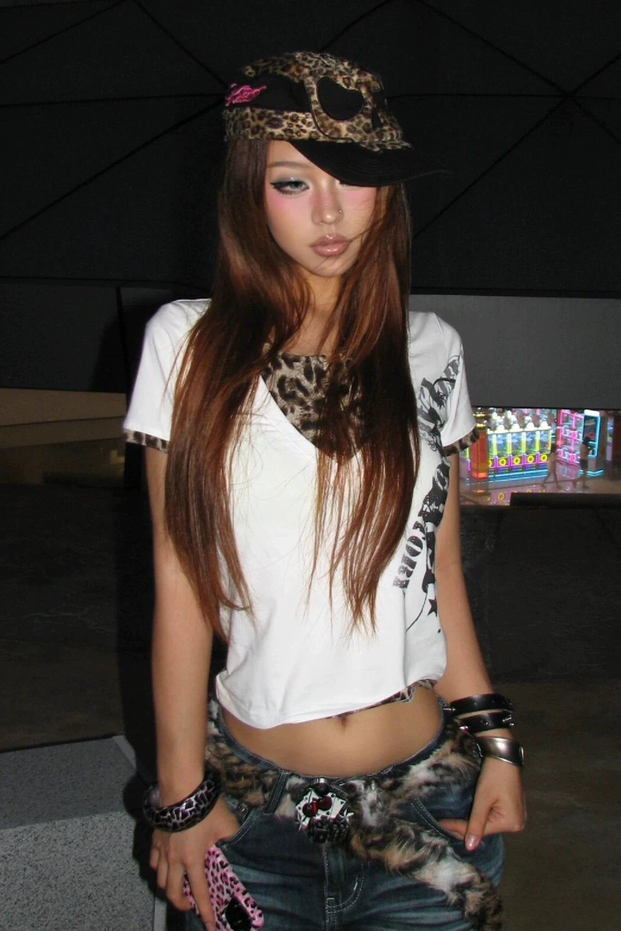 cropped layered leopard tee ZC21324