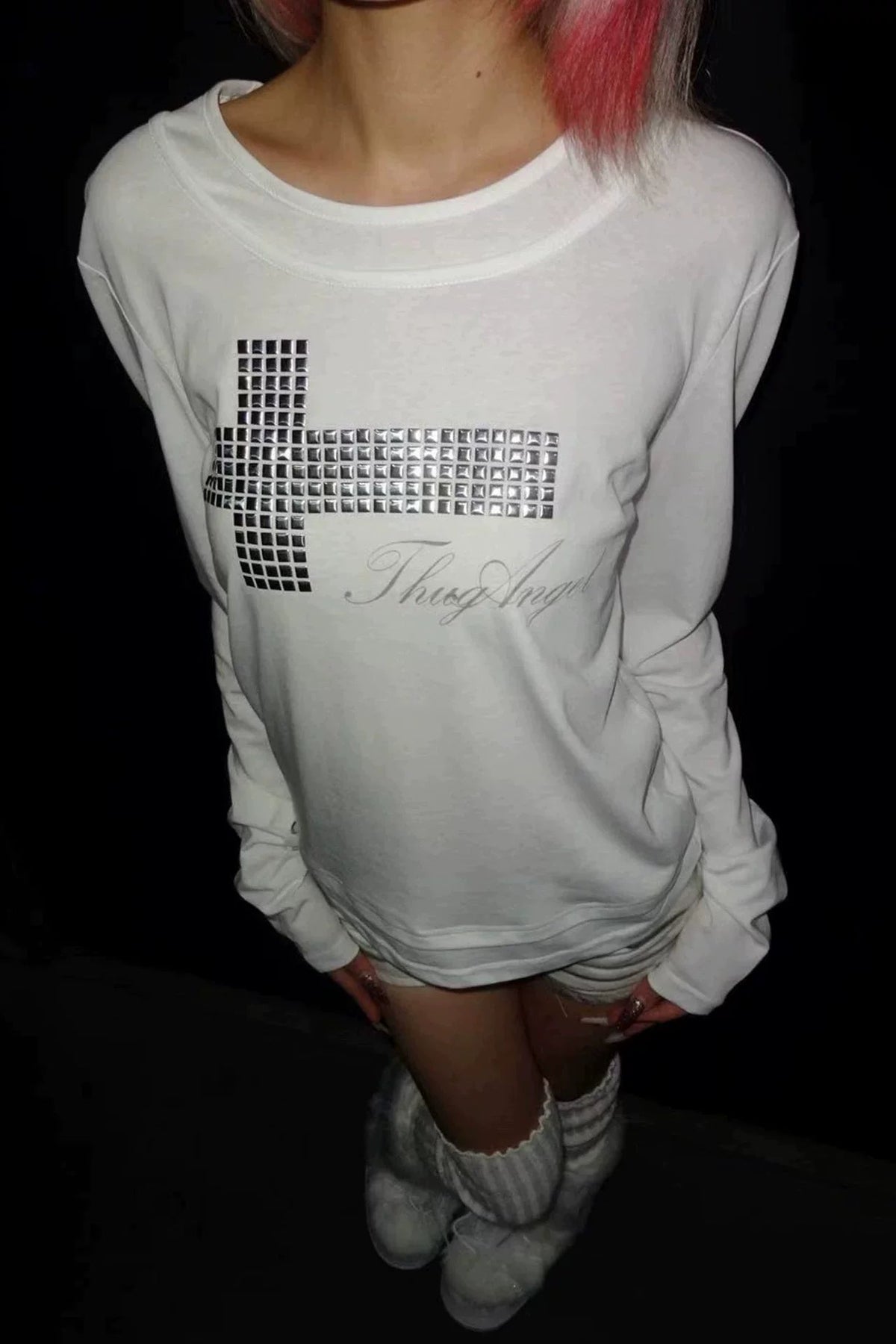 ラインストーンクロスロングTシャツ ZC20045