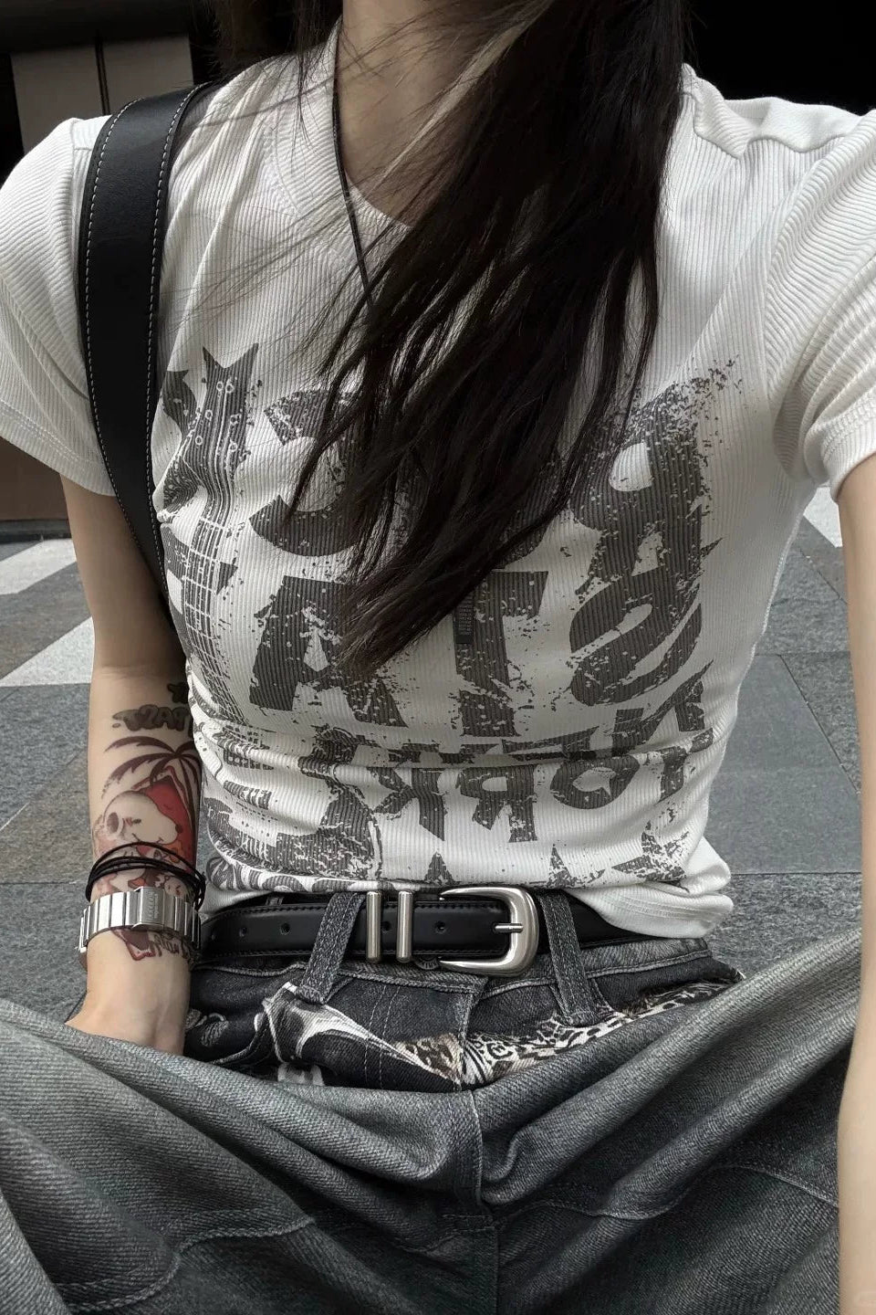 graphic cropped tee ZC21325