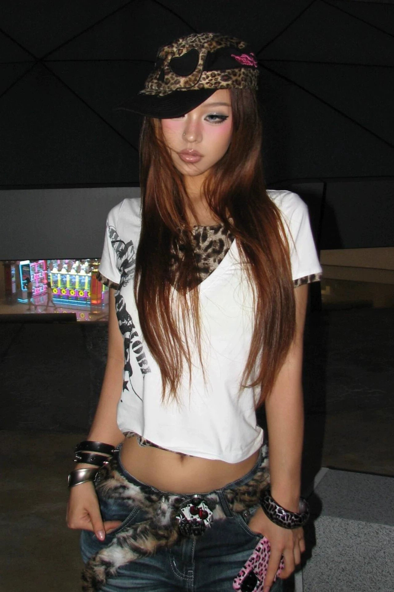 cropped layered leopard tee ZC21324