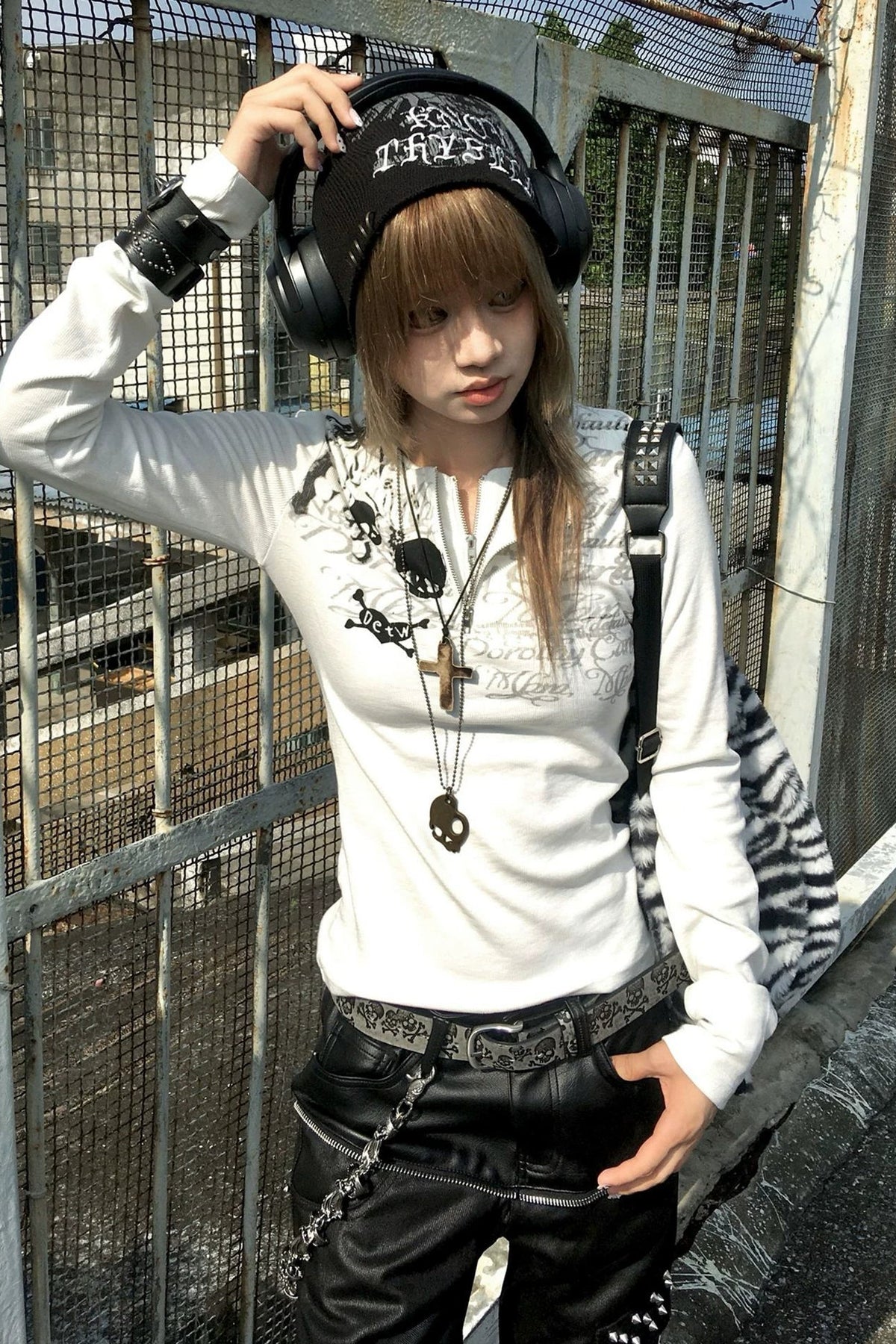 ジップスカルハートTシャツ ZC20006