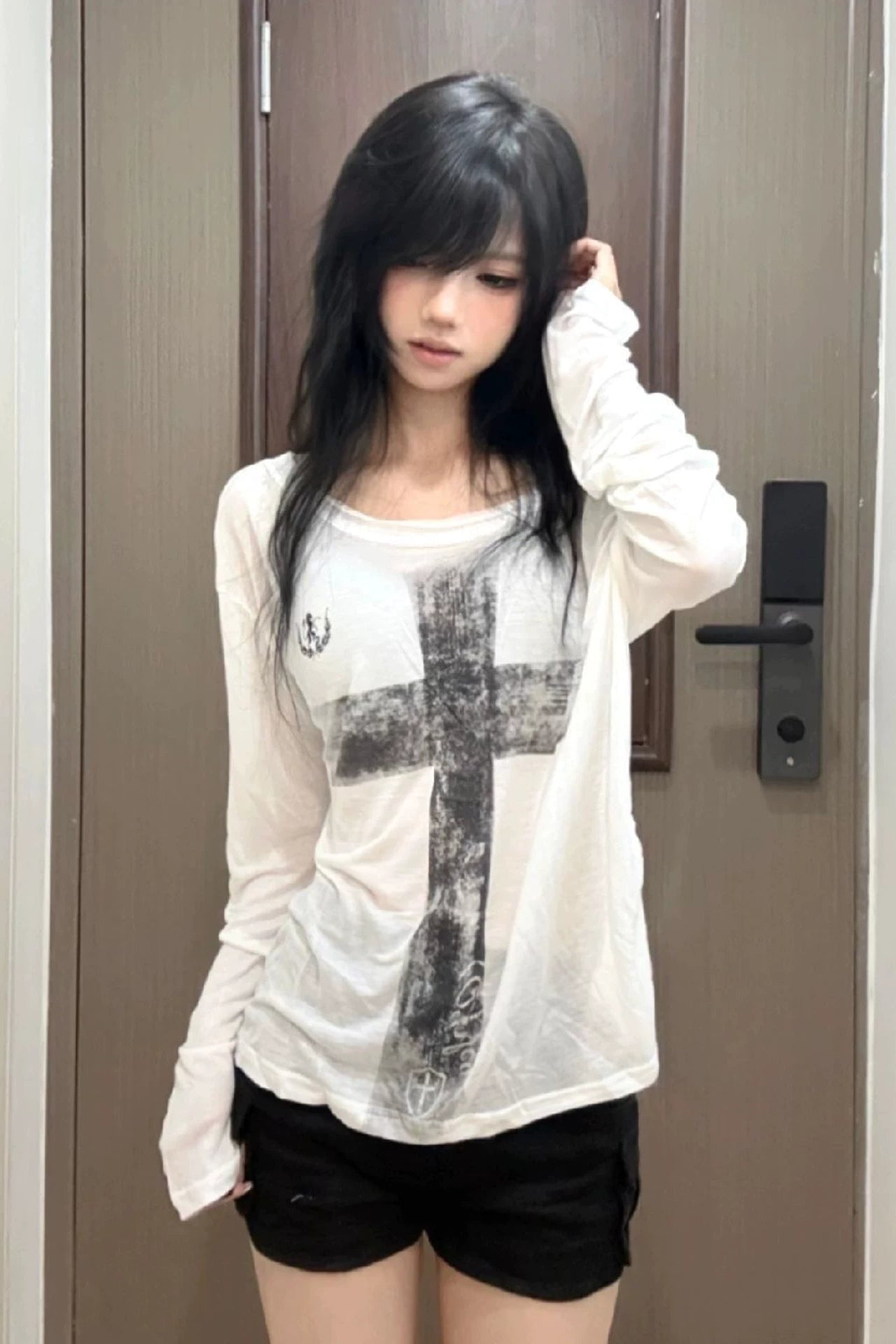 オフショルダークロスシアーTシャツ ZC20003